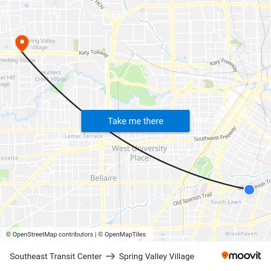 Southeast Transit Center to Spring Valley Village map