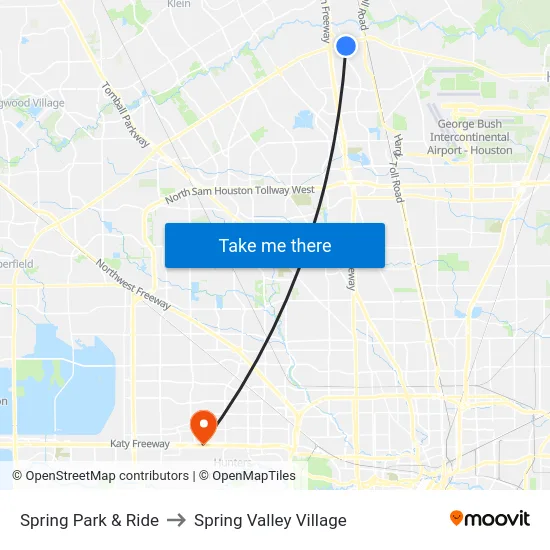 Spring Park & Ride to Spring Valley Village map