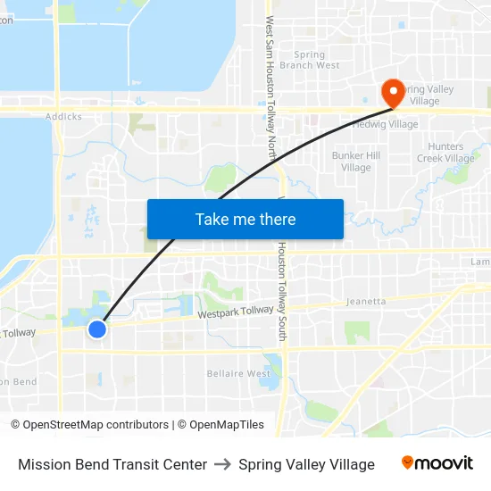 Mission Bend Transit Center to Spring Valley Village map
