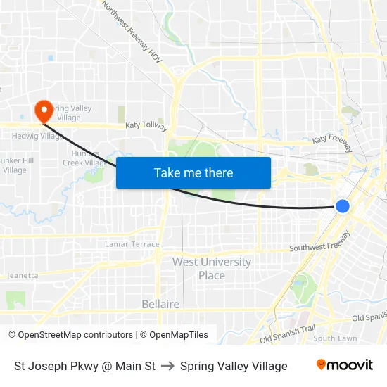 St Joseph Pkwy @ Main St to Spring Valley Village map