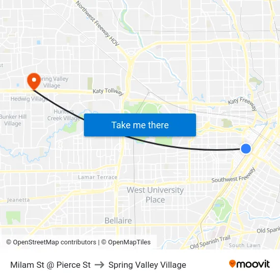 Milam St @ Pierce St to Spring Valley Village map