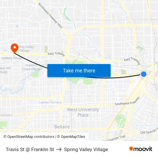 Travis St @ Franklin St to Spring Valley Village map