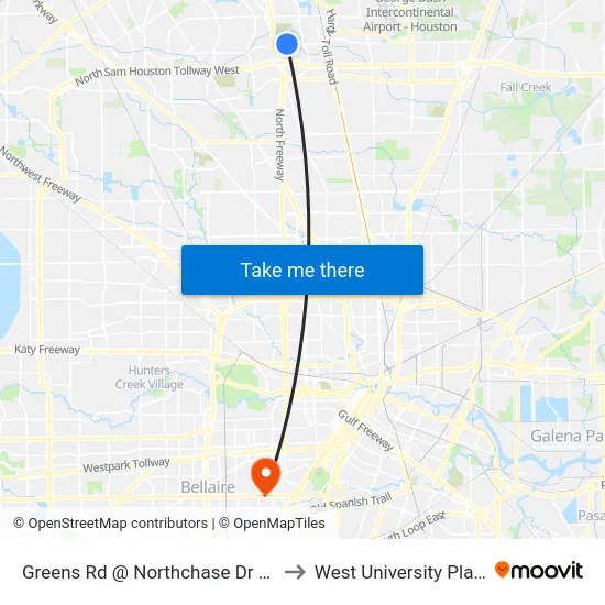 Greens Rd @ Northchase Dr MB to West University Place map