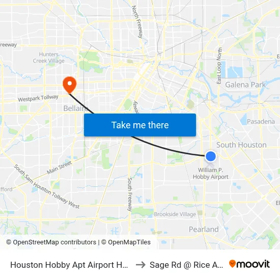 Houston Hobby Apt Airport HOU to Sage Rd @ Rice Ave map