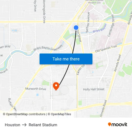 Houston to Reliant Stadium map