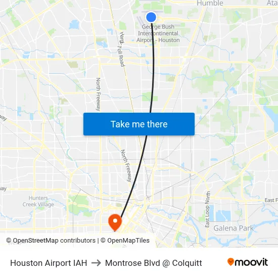 Houston Airport IAH to Montrose Blvd @ Colquitt map
