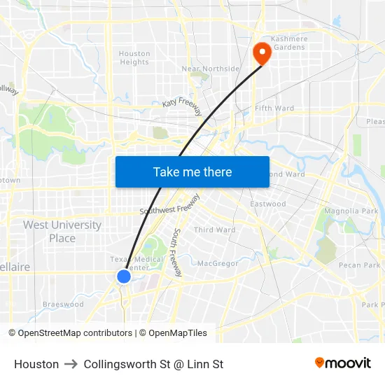 Houston to Collingsworth St @ Linn St map
