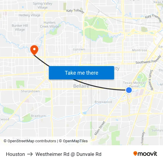 Houston to Westheimer Rd @ Dunvale Rd map