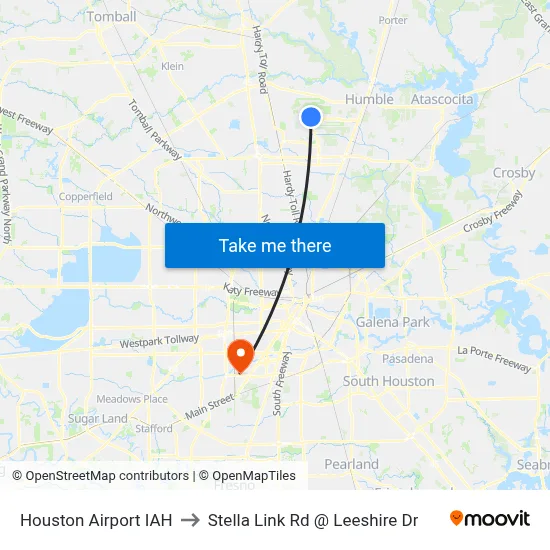Houston Airport IAH to Stella Link Rd @ Leeshire Dr map