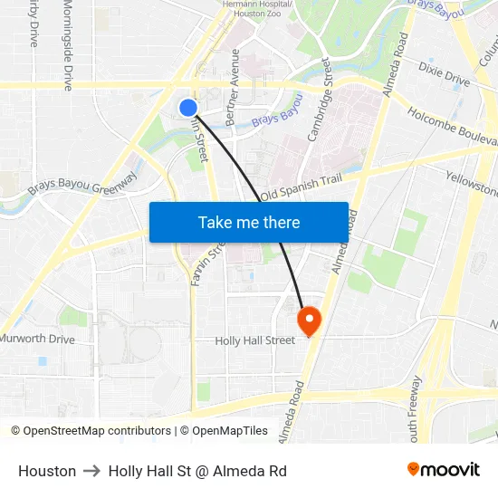 Houston to Holly Hall St @ Almeda Rd map