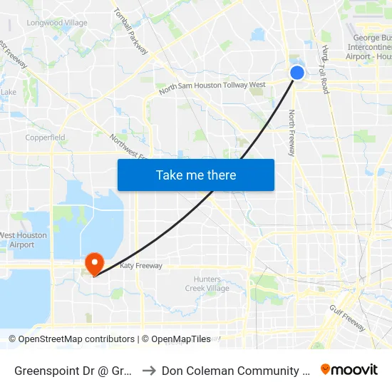Greenspoint Dr @ Greens Rd to Don Coleman Community Coliseum map