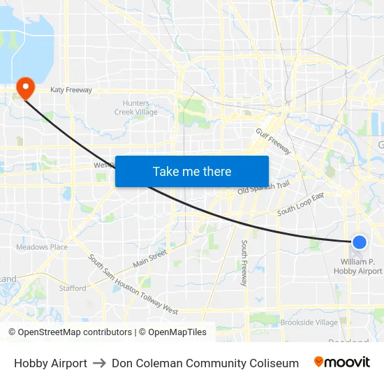 Hobby Airport to Don Coleman Community Coliseum map