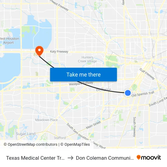 Texas Medical Center Transit Center to Don Coleman Community Coliseum map