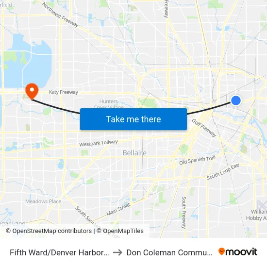 Fifth Ward/Denver Harbor Transit Center to Don Coleman Community Coliseum map