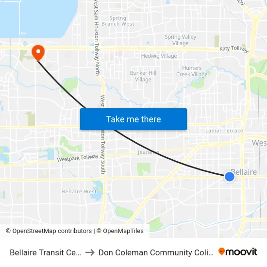 Bellaire Transit Center to Don Coleman Community Coliseum map