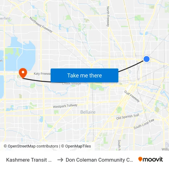 Kashmere Transit Center to Don Coleman Community Coliseum map