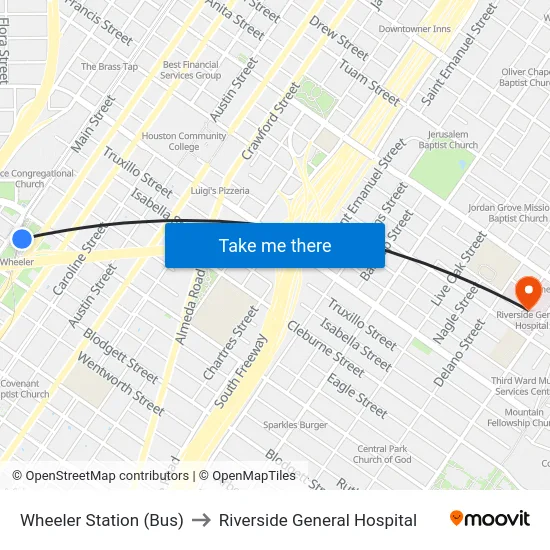 Wheeler Station (Bus) to Riverside General Hospital map