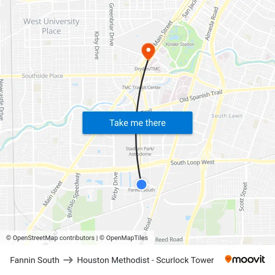 Fannin South to Houston Methodist - Scurlock Tower map