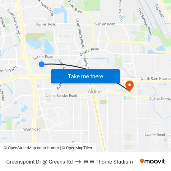 Greenspoint Dr @ Greens Rd MB to W W Thorne Stadium map