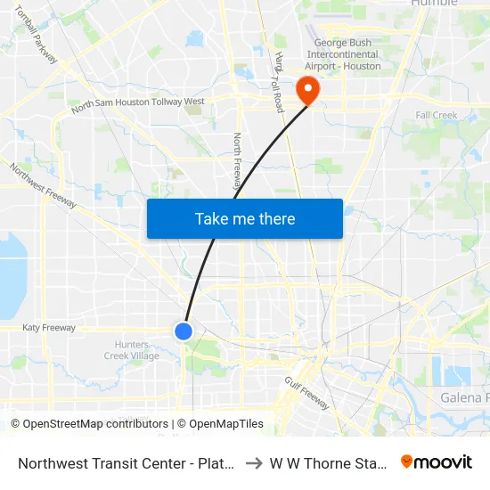 Northwest Transit Center - Platform 2 to W W Thorne Stadium map