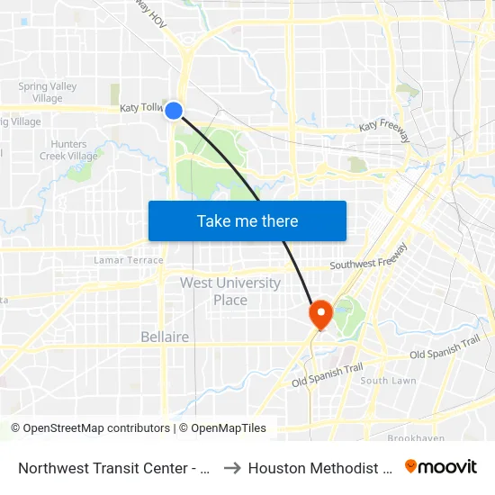 Northwest Transit Center - Platform 1 to Houston Methodist Hospital map