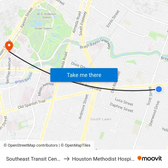 Southeast Transit Center to Houston Methodist Hospital map