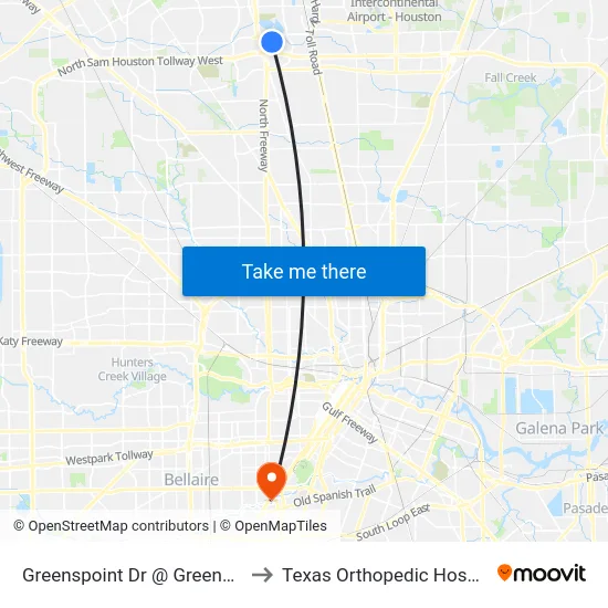 Greenspoint Dr @ Greens Rd MB to Texas Orthopedic Hospital map