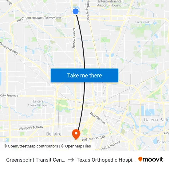 Greenspoint Transit Center to Texas Orthopedic Hospital map