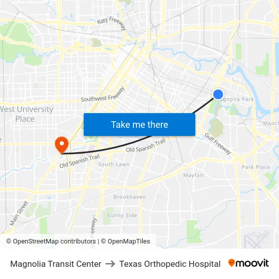 Magnolia Transit Center to Texas Orthopedic Hospital map