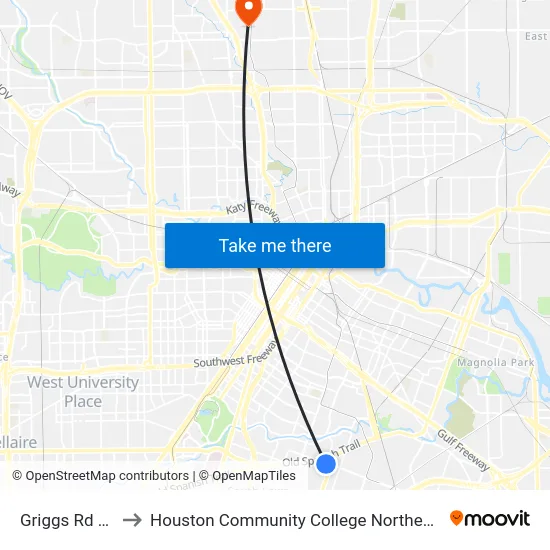 Griggs Rd @ Foster to Houston Community College Northeast - Northline Campus map