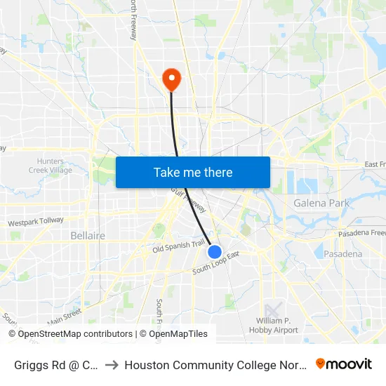 Griggs Rd @ Cavanaugh Rd to Houston Community College Northeast - Northline Campus map