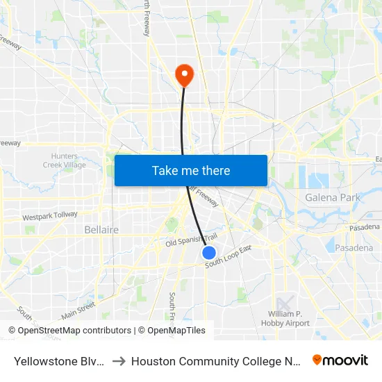 Yellowstone Blvd @ Cullen Blvd to Houston Community College Northeast - Northline Campus map