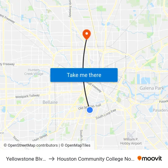 Yellowstone Blvd @ Stearns St to Houston Community College Northeast - Northline Campus map