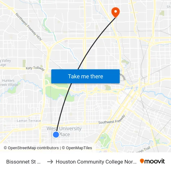 Bissonnet St @ Weslayan St to Houston Community College Northeast - Northline Campus map