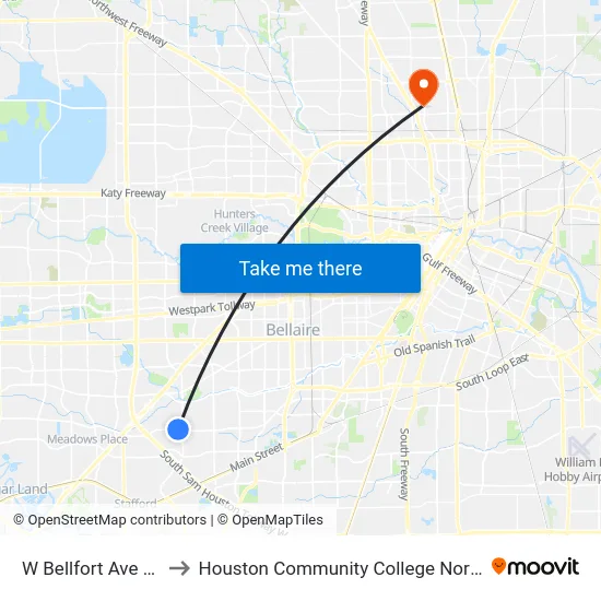 W Bellfort Ave @ Gessner Rd to Houston Community College Northeast - Northline Campus map