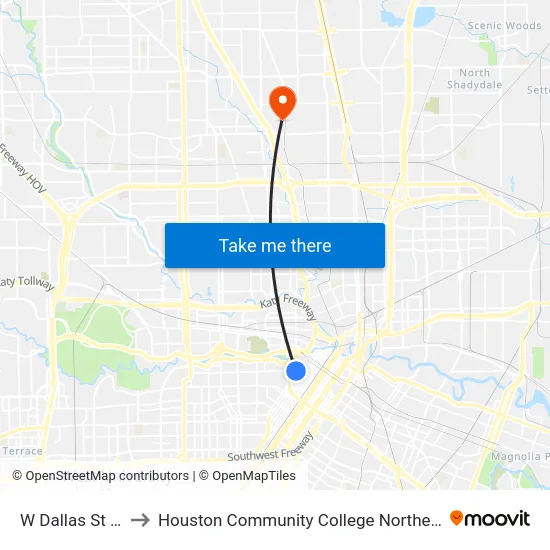 W Dallas St @ Clay St to Houston Community College Northeast - Northline Campus map