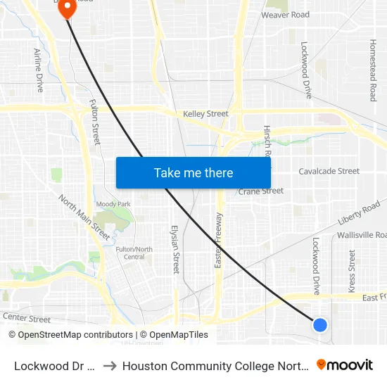 Lockwood Dr @ Clinton Dr to Houston Community College Northeast - Northline Campus map
