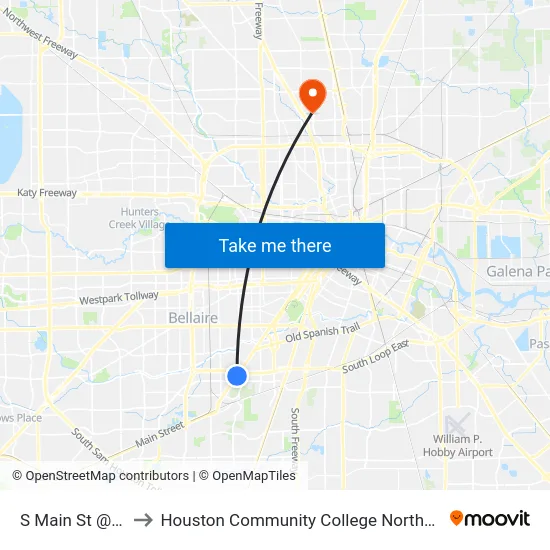 S Main St @ S Loop W to Houston Community College Northeast - Northline Campus map