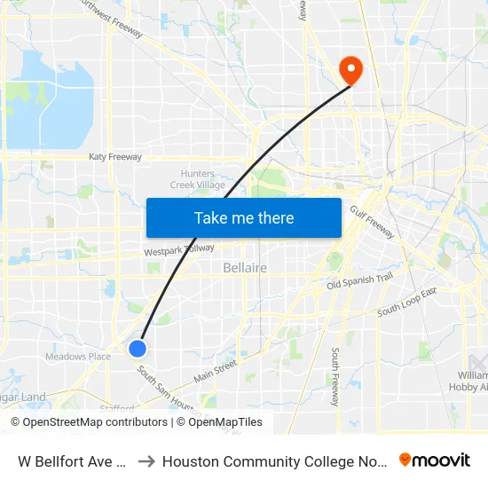 W Bellfort Ave @ Plainfield St to Houston Community College Northeast - Northline Campus map