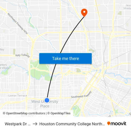 Westpark Dr @ Edloe St to Houston Community College Northeast - Northline Campus map