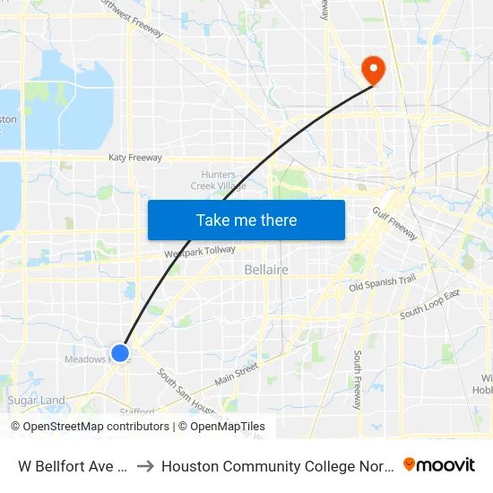W Bellfort Ave @ Wilcrest Dr to Houston Community College Northeast - Northline Campus map