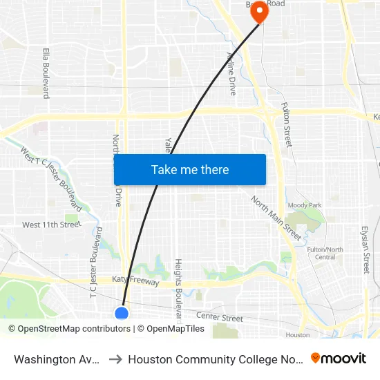 Washington Ave @ Durham Dr to Houston Community College Northeast - Northline Campus map