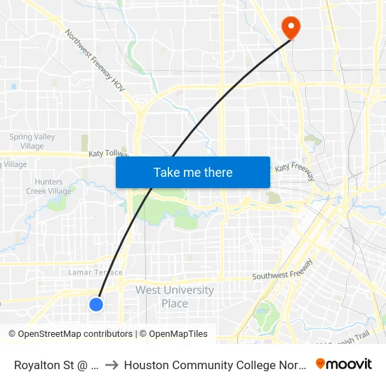 Royalton St @ Glenmont Dr to Houston Community College Northeast - Northline Campus map