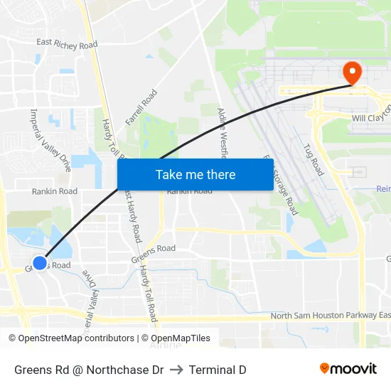 Greens Rd @ Northchase Dr to Terminal D map