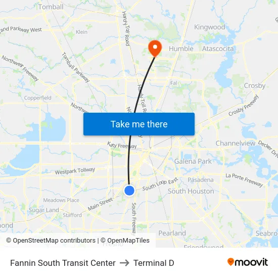 Fannin South Transit Center to Terminal D map