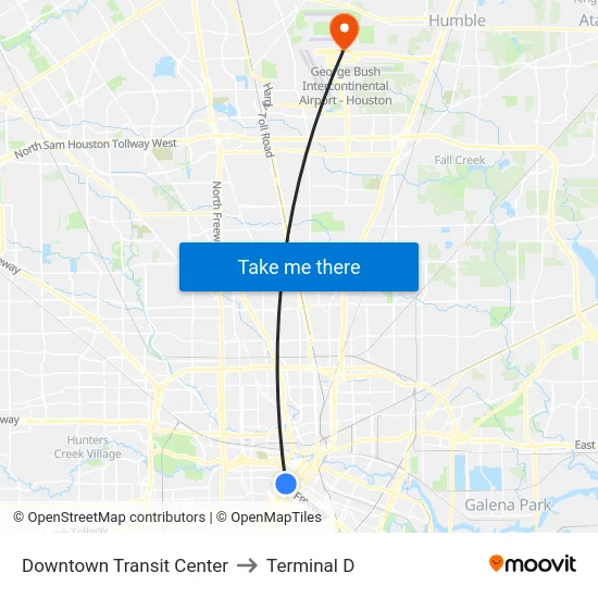 Downtown Transit Center to Terminal D map
