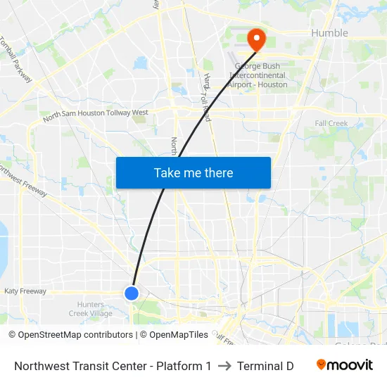 Northwest Transit Center - Platform 1 to Terminal D map