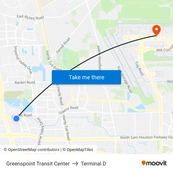 Greenspoint Transit Center to Terminal D map