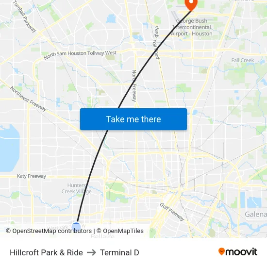 Hillcroft Park & Ride to Terminal D map
