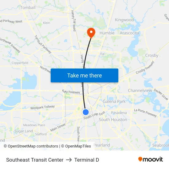 Southeast Transit Center to Terminal D map
